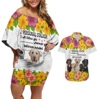 Labrador Retriever Personal Stalker Christmas Couples Matching Off Shoulder Short Dress and Hawaiian Shirt Funny Xmas Holiday Patterns - Wonder Print Shop