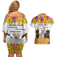 Labrador Retriever Personal Stalker Christmas Couples Matching Off Shoulder Short Dress and Hawaiian Shirt Funny Xmas Holiday Patterns - Wonder Print Shop