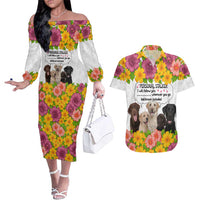 Labrador Retriever Personal Stalker Christmas Couples Matching Off The Shoulder Long Sleeve Dress and Hawaiian Shirt Funny Xmas Holiday Patterns - Wonder Print Shop