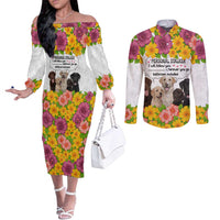 Labrador Retriever Personal Stalker Christmas Couples Matching Off The Shoulder Long Sleeve Dress and Long Sleeve Button Shirt Funny Xmas Holiday Patterns - Wonder Print Shop