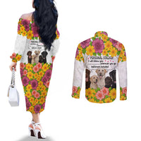Labrador Retriever Personal Stalker Christmas Couples Matching Off The Shoulder Long Sleeve Dress and Long Sleeve Button Shirt Funny Xmas Holiday Patterns - Wonder Print Shop