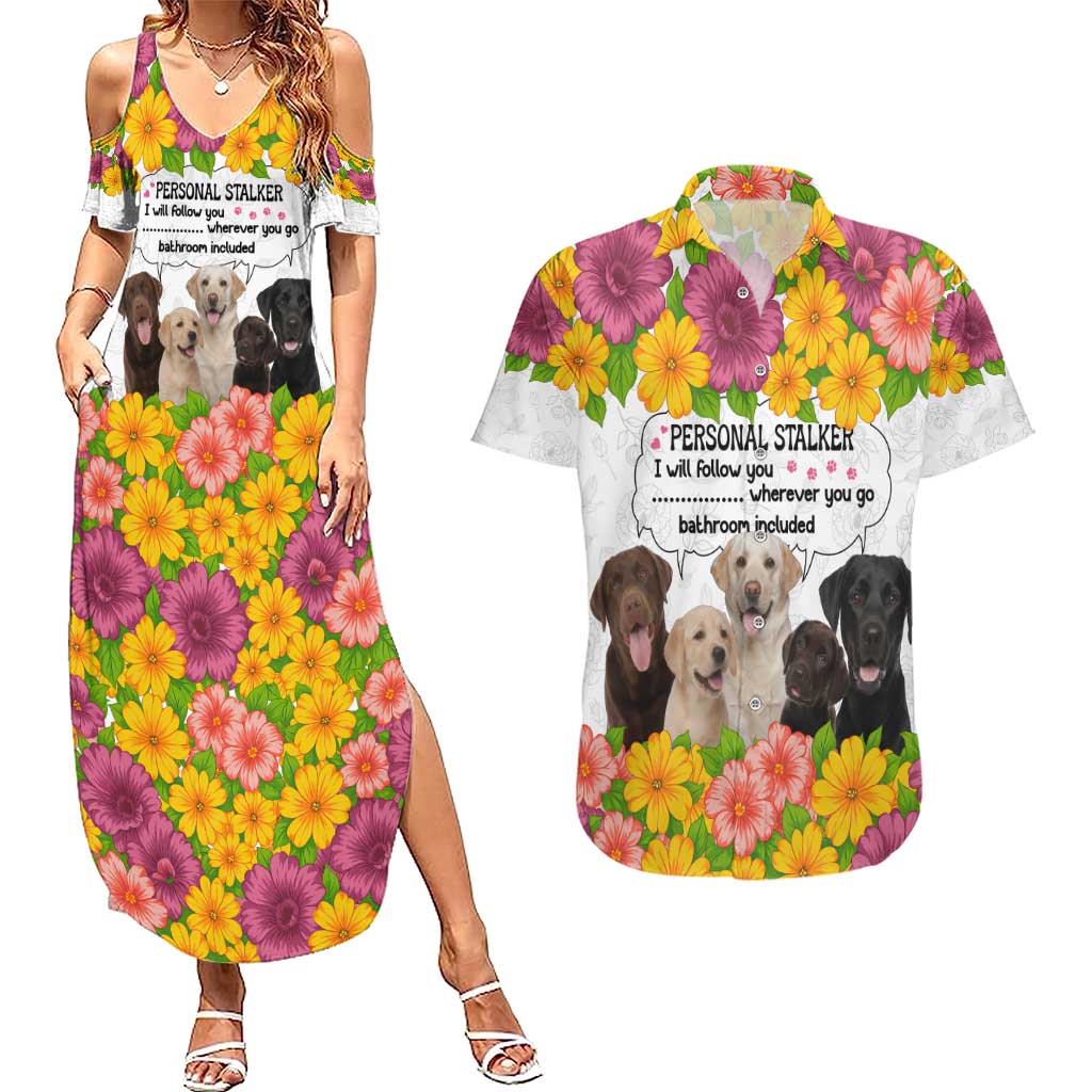 Labrador Retriever Personal Stalker Christmas Couples Matching Summer Maxi Dress and Hawaiian Shirt Funny Xmas Holiday Patterns - Wonder Print Shop