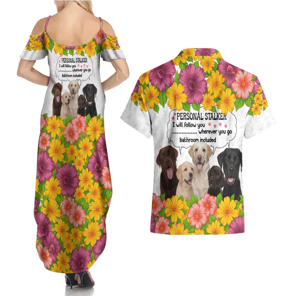 Labrador Retriever Personal Stalker Christmas Couples Matching Summer Maxi Dress and Hawaiian Shirt Funny Xmas Holiday Patterns - Wonder Print Shop