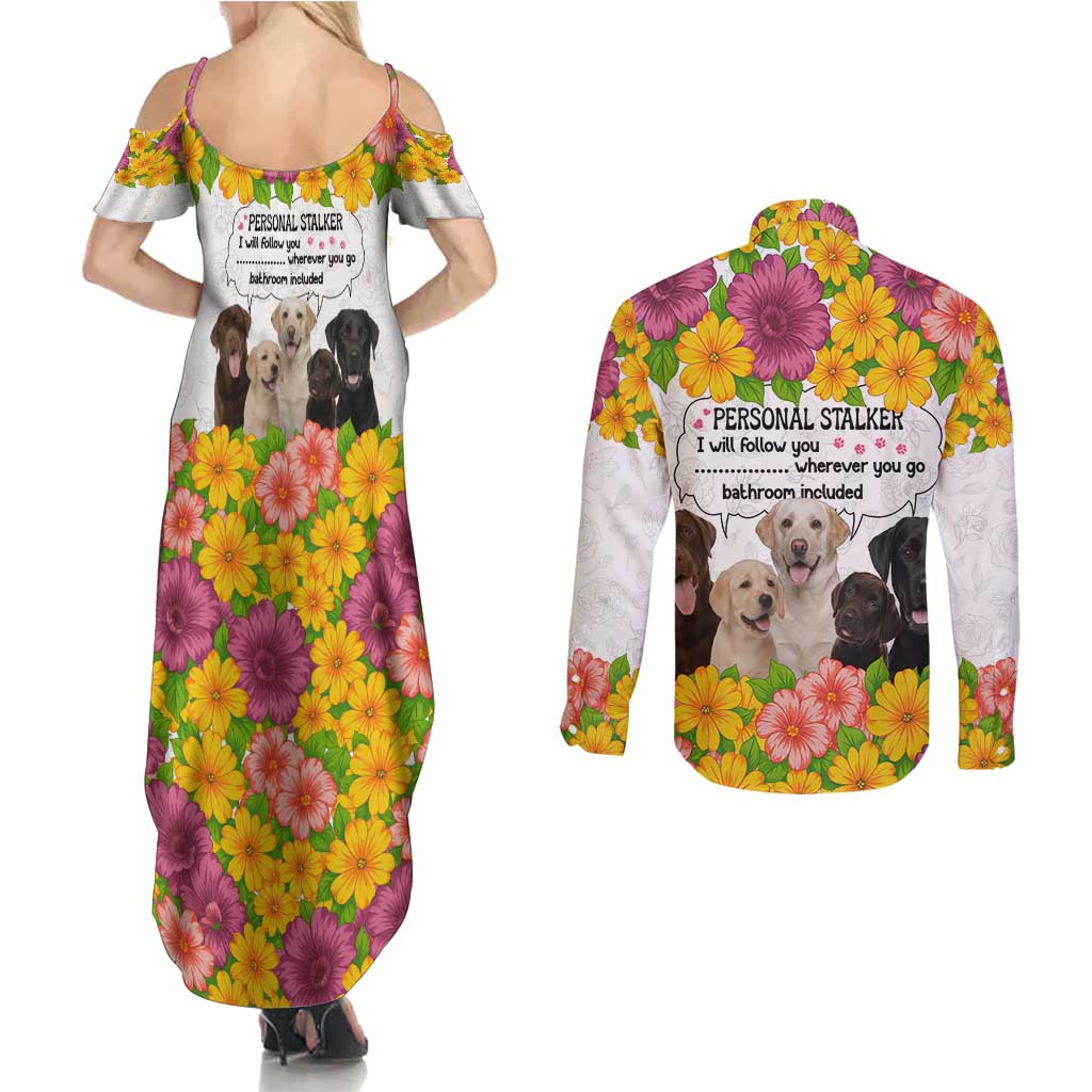 Labrador Retriever Personal Stalker Christmas Couples Matching Summer Maxi Dress and Long Sleeve Button Shirt Funny Xmas Holiday Patterns - Wonder Print Shop