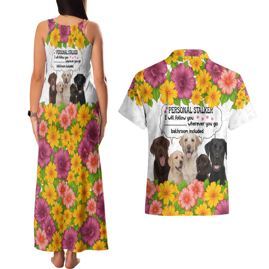 Labrador Retriever Personal Stalker Christmas Couples Matching Tank Maxi Dress and Hawaiian Shirt Funny Xmas Holiday Patterns - Wonder Print Shop