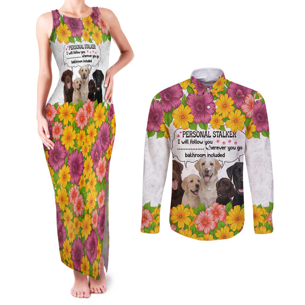Labrador Retriever Personal Stalker Christmas Couples Matching Tank Maxi Dress and Long Sleeve Button Shirt Funny Xmas Holiday Patterns - Wonder Print Shop