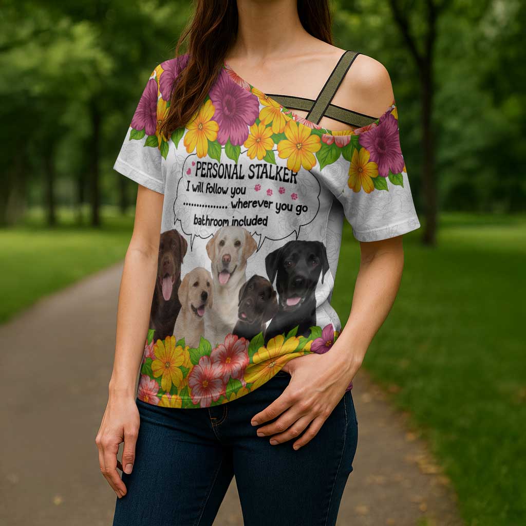 Labrador Retriever Personal Stalker Christmas Cross Shoulder Shirt Funny Xmas Holiday Patterns - Wonder Print Shop