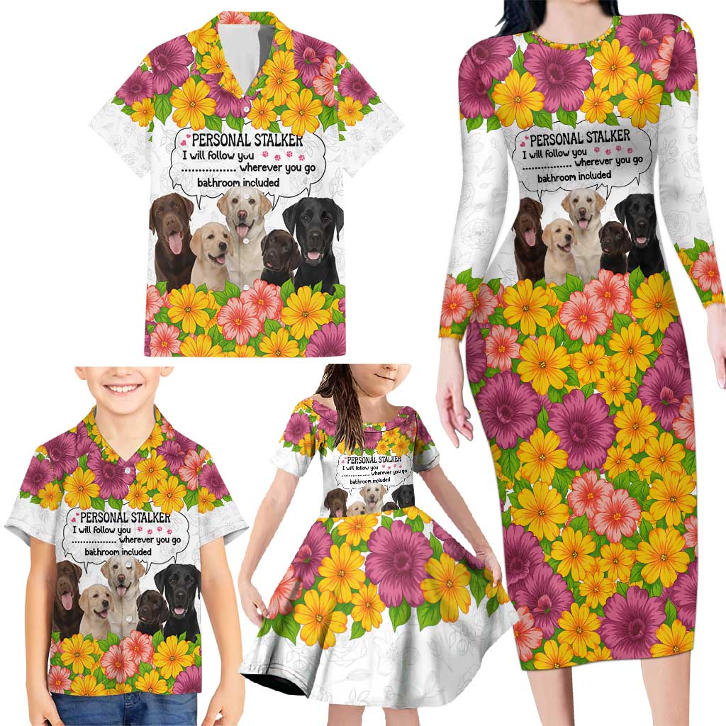 Labrador Retriever Personal Stalker Christmas Family Matching Long Sleeve Bodycon Dress and Hawaiian Shirt Funny Xmas Holiday Patterns - Wonder Print Shop