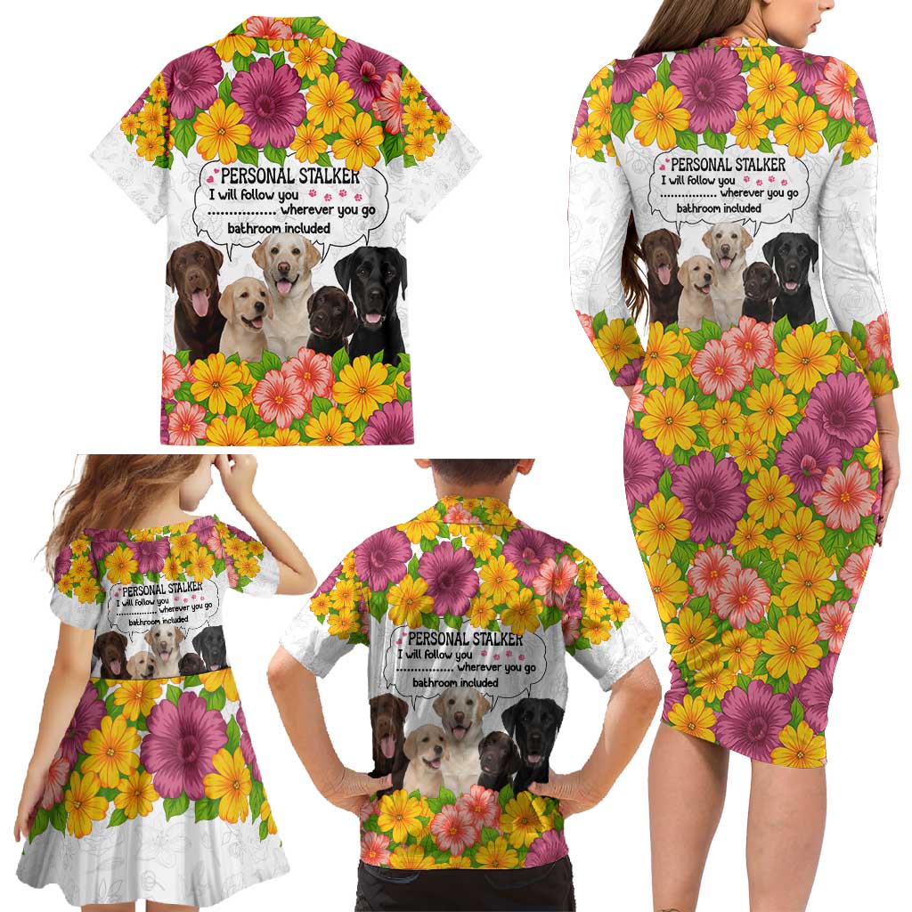 Labrador Retriever Personal Stalker Christmas Family Matching Long Sleeve Bodycon Dress and Hawaiian Shirt Funny Xmas Holiday Patterns - Wonder Print Shop