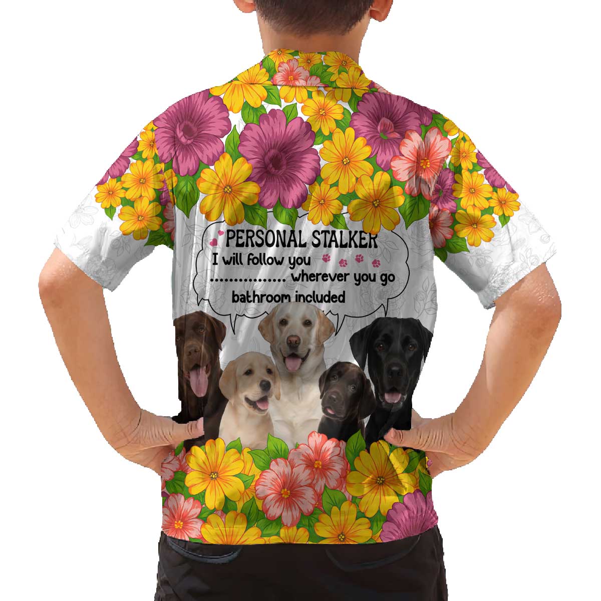 Labrador Retriever Personal Stalker Christmas Family Matching Off The Shoulder Long Sleeve Dress and Hawaiian Shirt Funny Xmas Holiday Patterns - Wonder Print Shop