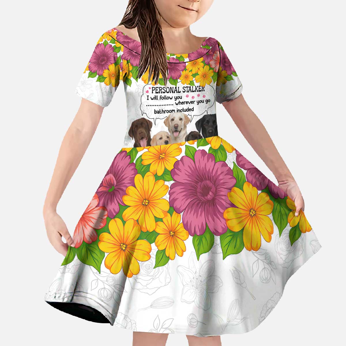 Labrador Retriever Personal Stalker Christmas Family Matching Off The Shoulder Long Sleeve Dress and Hawaiian Shirt Funny Xmas Holiday Patterns - Wonder Print Shop