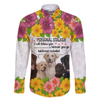 Labrador Retriever Personal Stalker Christmas Family Matching Off The Shoulder Long Sleeve Dress and Hawaiian Shirt Funny Xmas Holiday Patterns - Wonder Print Shop