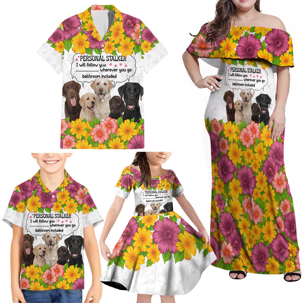 Labrador Retriever Personal Stalker Christmas Family Matching Off Shoulder Maxi Dress and Hawaiian Shirt Funny Xmas Holiday Patterns - Wonder Print Shop