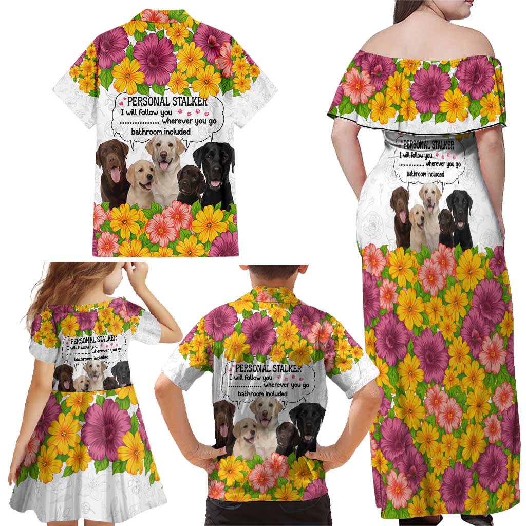 Labrador Retriever Personal Stalker Christmas Family Matching Off Shoulder Maxi Dress and Hawaiian Shirt Funny Xmas Holiday Patterns - Wonder Print Shop