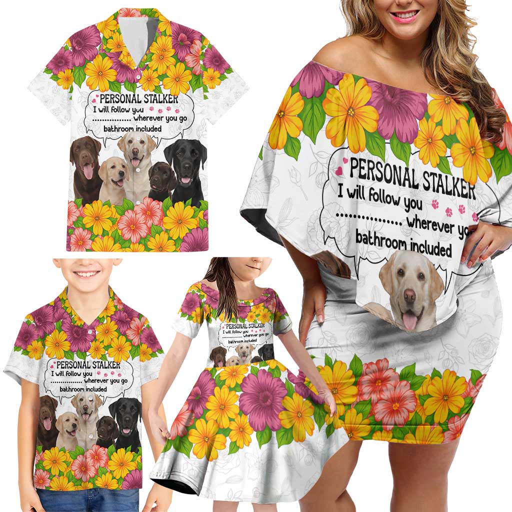 Labrador Retriever Personal Stalker Christmas Family Matching Off Shoulder Short Dress and Hawaiian Shirt Funny Xmas Holiday Patterns - Wonder Print Shop