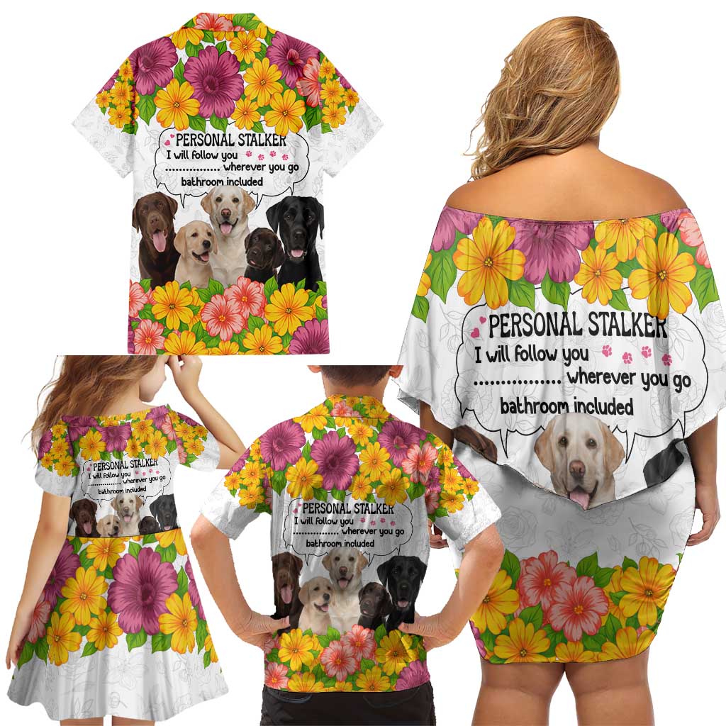Labrador Retriever Personal Stalker Christmas Family Matching Off Shoulder Short Dress and Hawaiian Shirt Funny Xmas Holiday Patterns - Wonder Print Shop