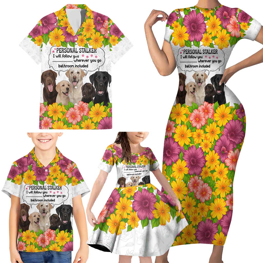 Labrador Retriever Personal Stalker Christmas Family Matching Short Sleeve Bodycon Dress and Hawaiian Shirt Funny Xmas Holiday Patterns - Wonder Print Shop