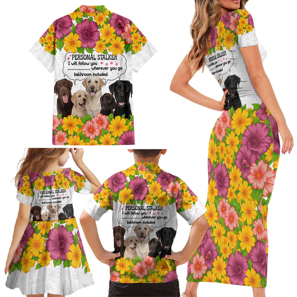 Labrador Retriever Personal Stalker Christmas Family Matching Short Sleeve Bodycon Dress and Hawaiian Shirt Funny Xmas Holiday Patterns - Wonder Print Shop