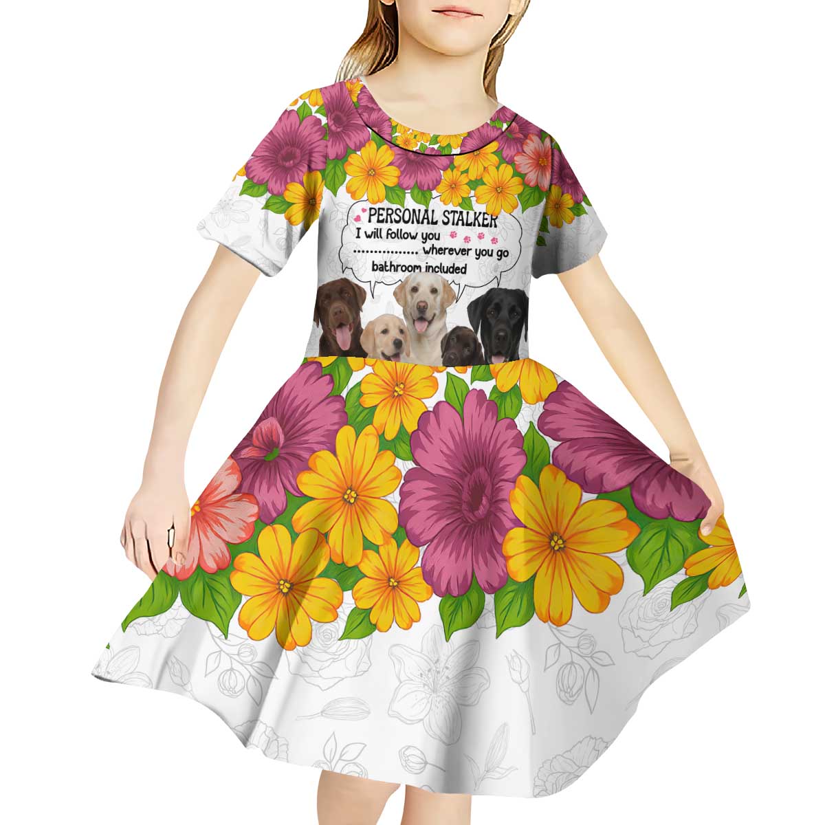 Labrador Retriever Personal Stalker Christmas Kid Short Sleeve Dress Funny Xmas Holiday Patterns - Wonder Print Shop