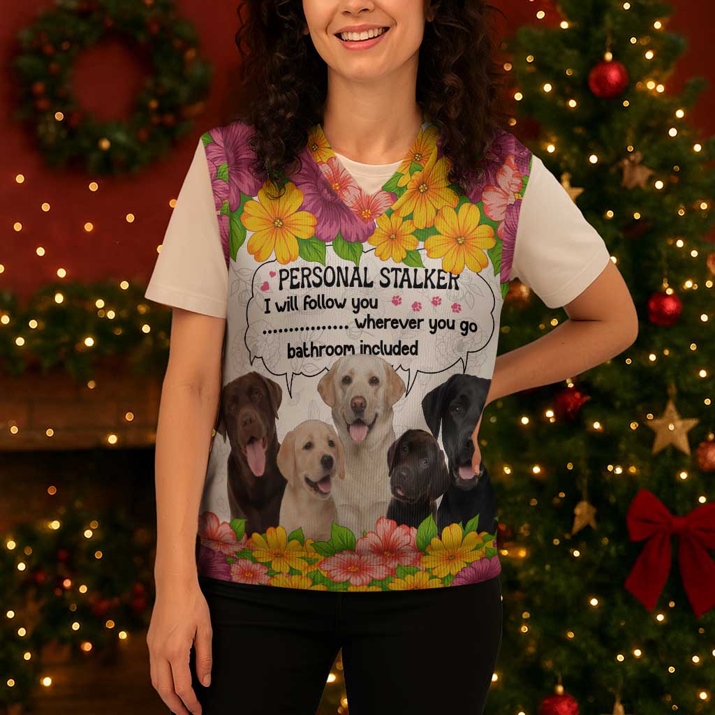 Labrador Retriever Personal Stalker Christmas Knitted V-Neck Vest Funny Xmas Holiday Patterns - Wonder Print Shop