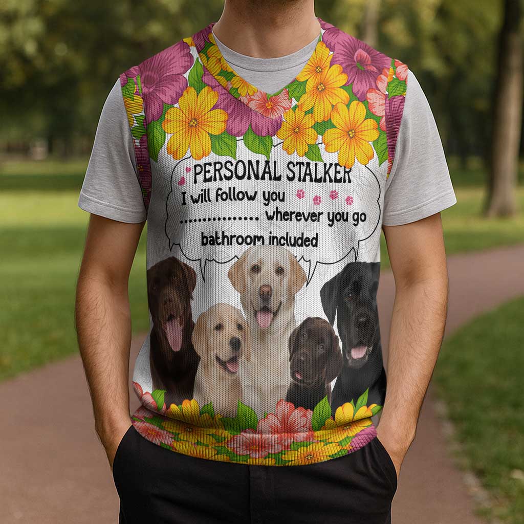 Labrador Retriever Personal Stalker Christmas Knitted V-Neck Vest Funny Xmas Holiday Patterns - Wonder Print Shop