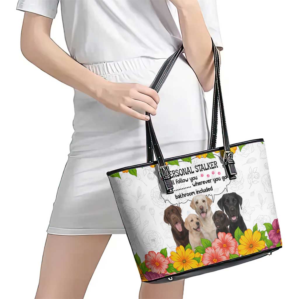 Labrador Retriever Personal Stalker Christmas Leather Tote Bag Funny Xmas Holiday Patterns - Wonder Print Shop