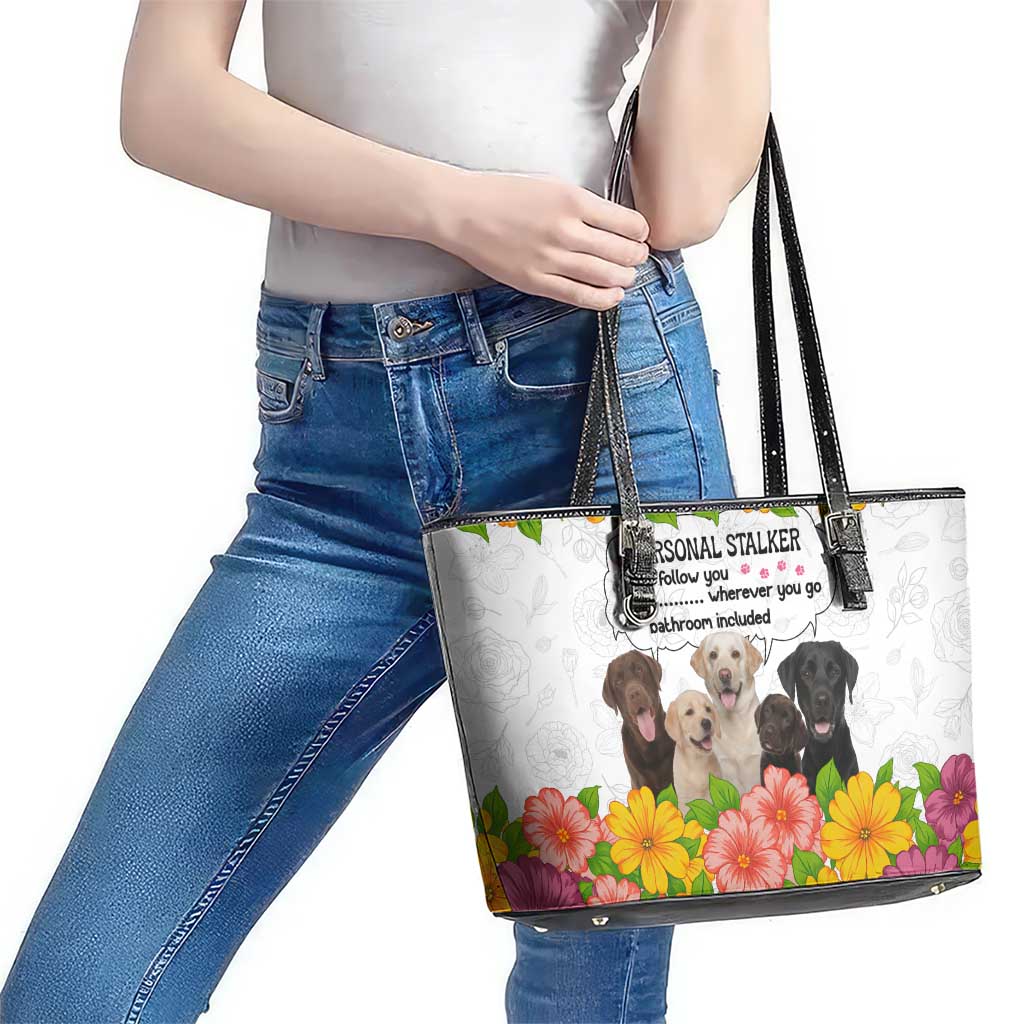 Labrador Retriever Personal Stalker Christmas Leather Tote Bag Funny Xmas Holiday Patterns - Wonder Print Shop