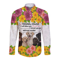 Labrador Retriever Personal Stalker Christmas Long Sleeve Button Shirt Funny Xmas Holiday Patterns - Wonder Print Shop