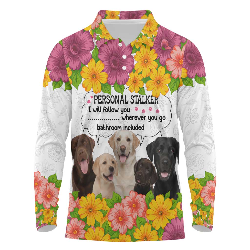 Labrador Retriever Personal Stalker Christmas Long Sleeve Polo Shirt Funny Xmas Holiday Patterns - Wonder Print Shop
