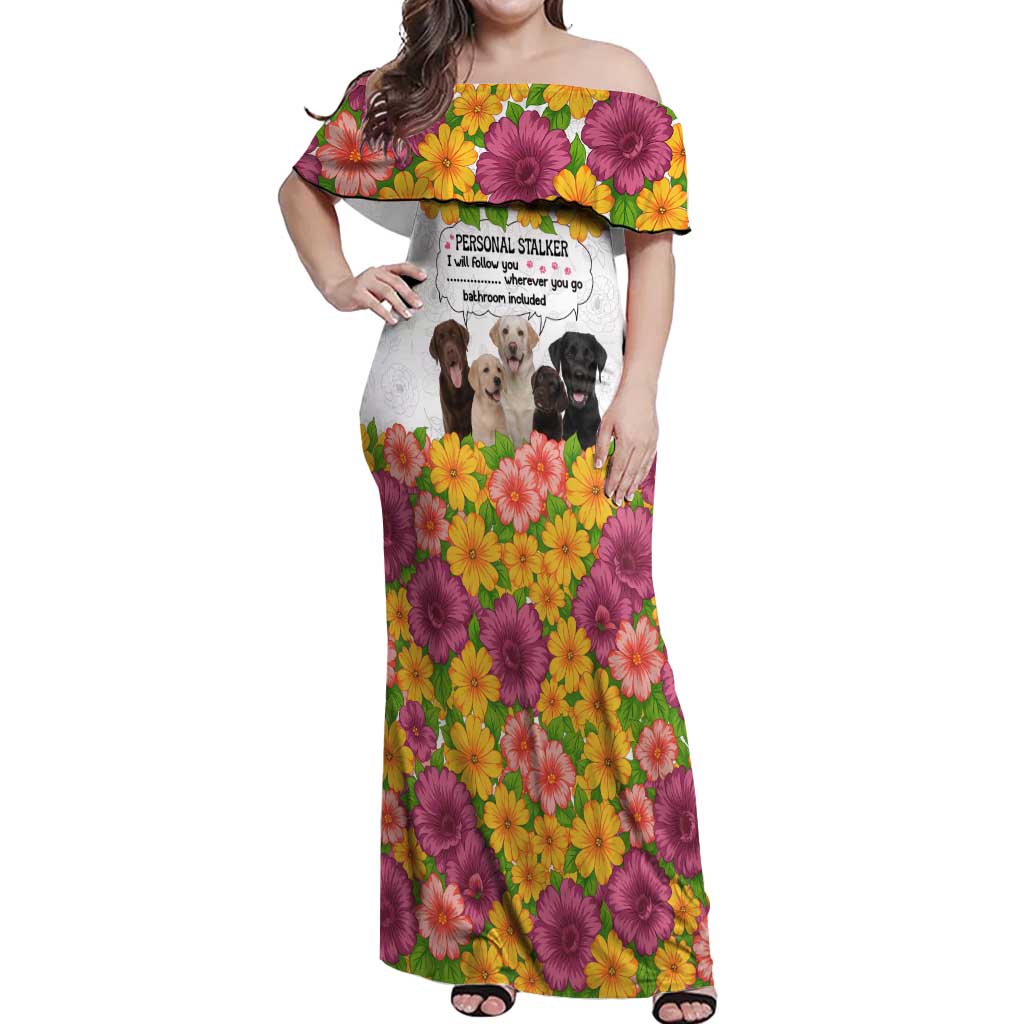Labrador Retriever Personal Stalker Christmas Off Shoulder Maxi Dress Funny Xmas Holiday Patterns - Wonder Print Shop