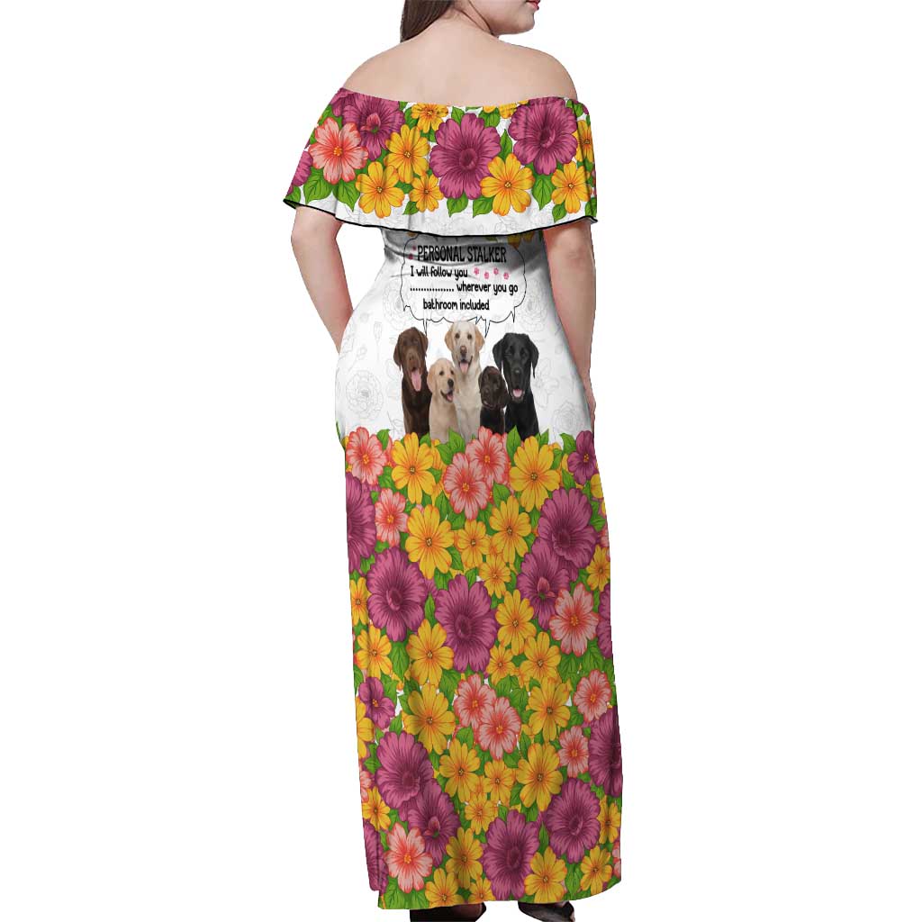 Labrador Retriever Personal Stalker Christmas Off Shoulder Maxi Dress Funny Xmas Holiday Patterns - Wonder Print Shop