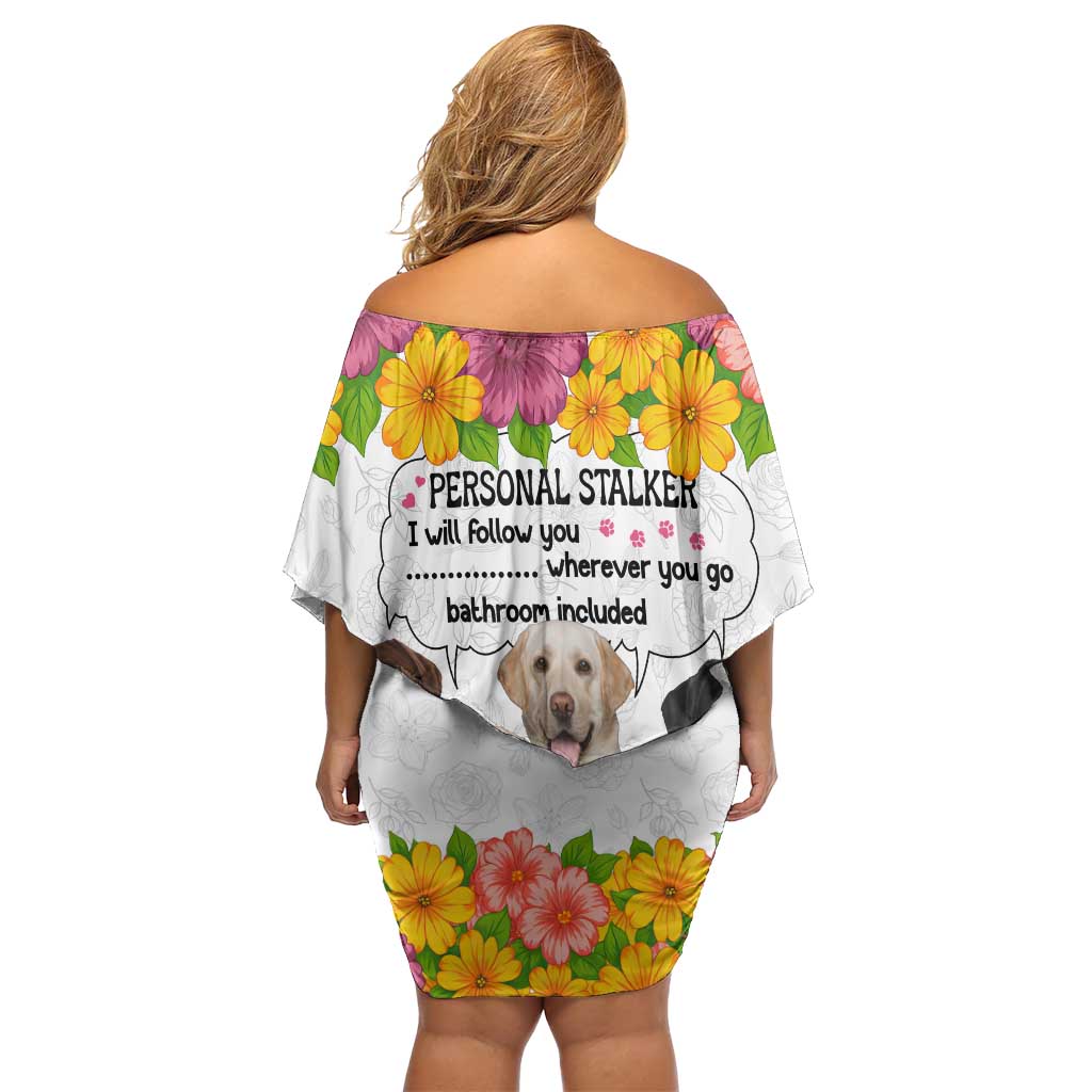 Labrador Retriever Personal Stalker Christmas Off Shoulder Short Dress Funny Xmas Holiday Patterns - Wonder Print Shop