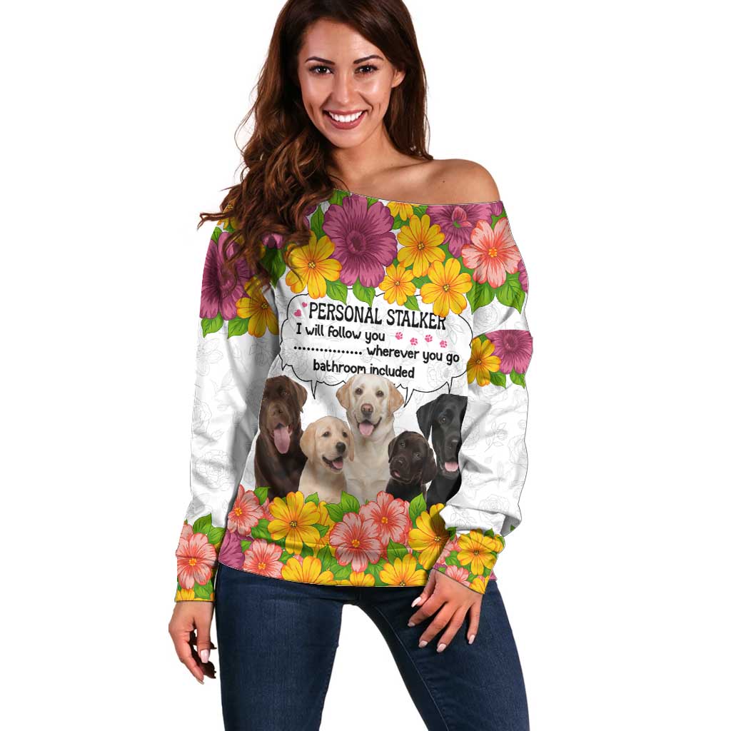 Labrador Retriever Personal Stalker Christmas Off Shoulder Sweater Funny Xmas Holiday Patterns - Wonder Print Shop