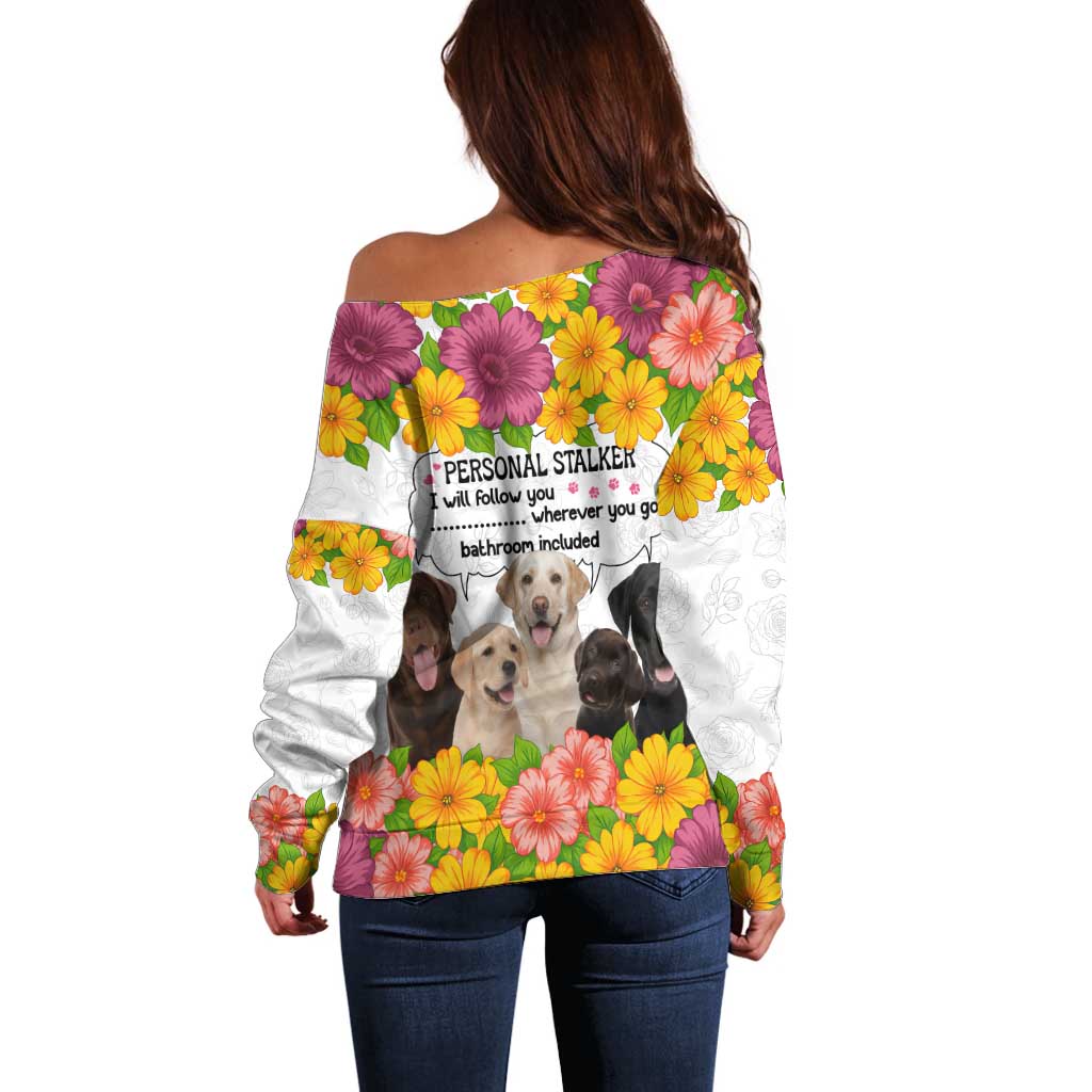 Labrador Retriever Personal Stalker Christmas Off Shoulder Sweater Funny Xmas Holiday Patterns - Wonder Print Shop