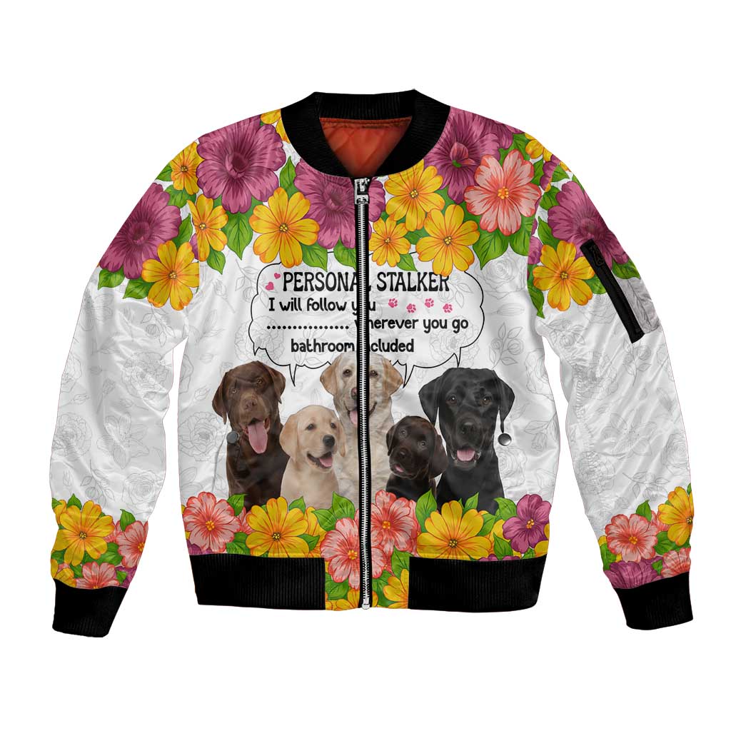 Labrador Retriever Personal Stalker Christmas Sleeve Zip Bomber Jacket Funny Xmas Holiday Patterns - Wonder Print Shop