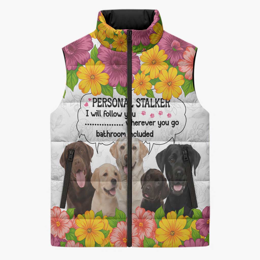 Labrador Retriever Personal Stalker Christmas Sleeveless Puffer Jacket Funny Xmas Holiday Patterns - Wonder Print Shop