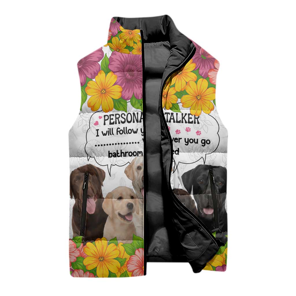 Labrador Retriever Personal Stalker Christmas Sleeveless Puffer Jacket Funny Xmas Holiday Patterns - Wonder Print Shop