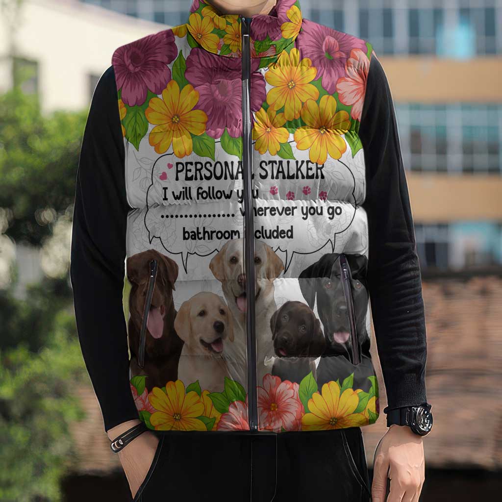 Labrador Retriever Personal Stalker Christmas Sleeveless Puffer Jacket Funny Xmas Holiday Patterns - Wonder Print Shop