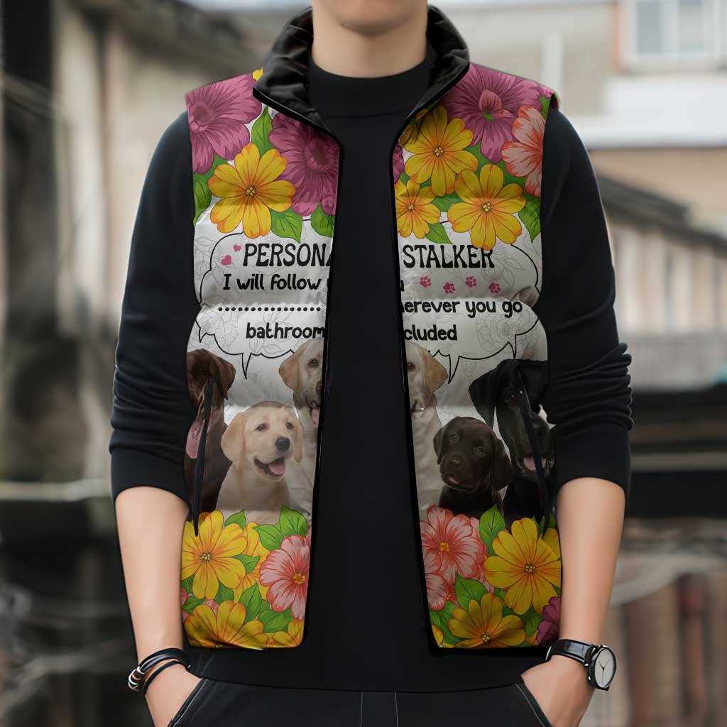 Labrador Retriever Personal Stalker Christmas Sleeveless Puffer Jacket Funny Xmas Holiday Patterns - Wonder Print Shop