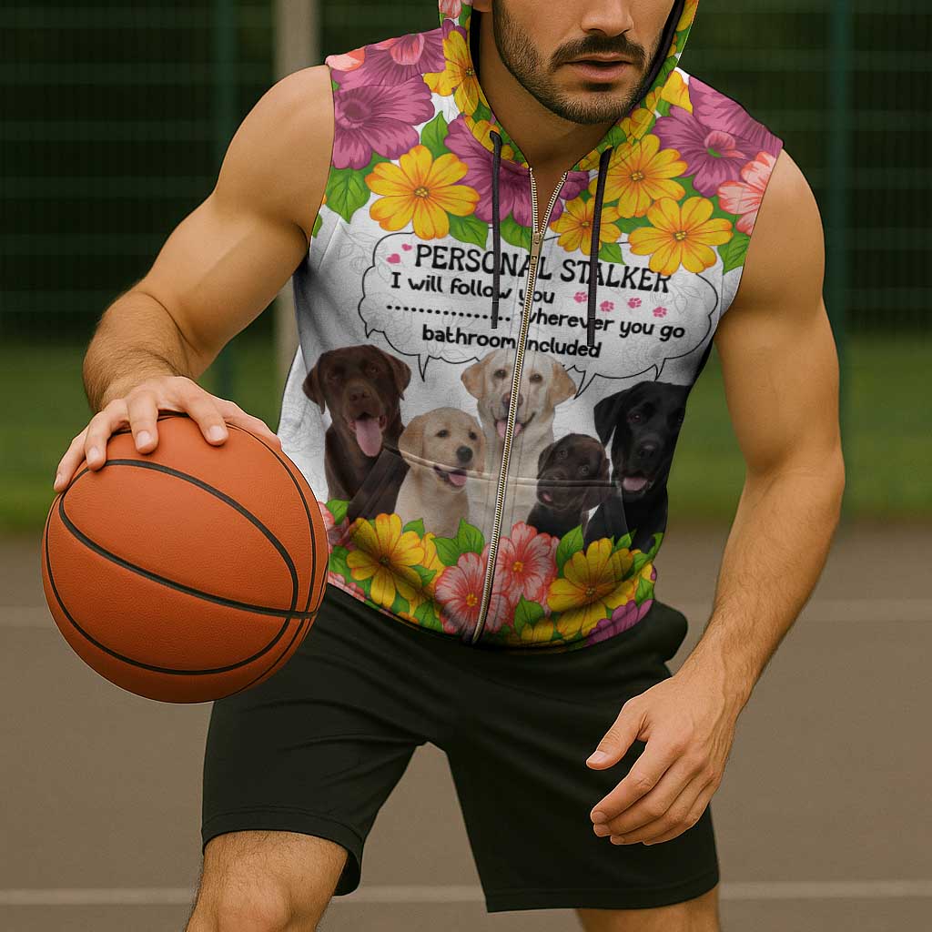 Labrador Retriever Personal Stalker Christmas Sleeveless Zip Hoodie Funny Xmas Holiday Patterns - Wonder Print Shop