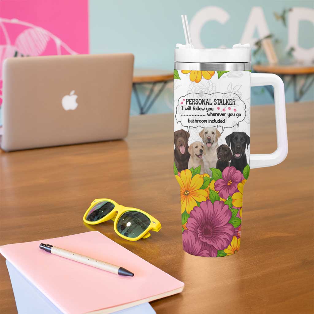 Labrador Retriever Personal Stalker Christmas Tumbler With Handle Funny Xmas Holiday Patterns - Wonder Print Shop
