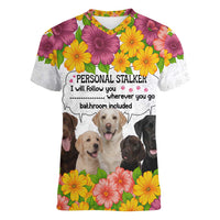 Labrador Retriever Personal Stalker Christmas Women V-Neck T-Shirt Funny Xmas Holiday Patterns - Wonder Print Shop
