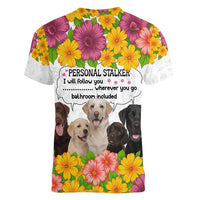 Labrador Retriever Personal Stalker Christmas Women V-Neck T-Shirt Funny Xmas Holiday Patterns - Wonder Print Shop