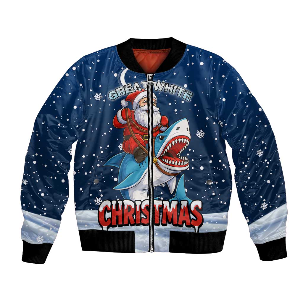 Great White Christmas Shark Christmas Bomber Jacket Funny Xmas Holiday Patterns - Wonder Print Shop