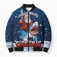 Great White Christmas Shark Christmas Bomber Puffer Jacket Funny Xmas Holiday Patterns - Wonder Print Shop