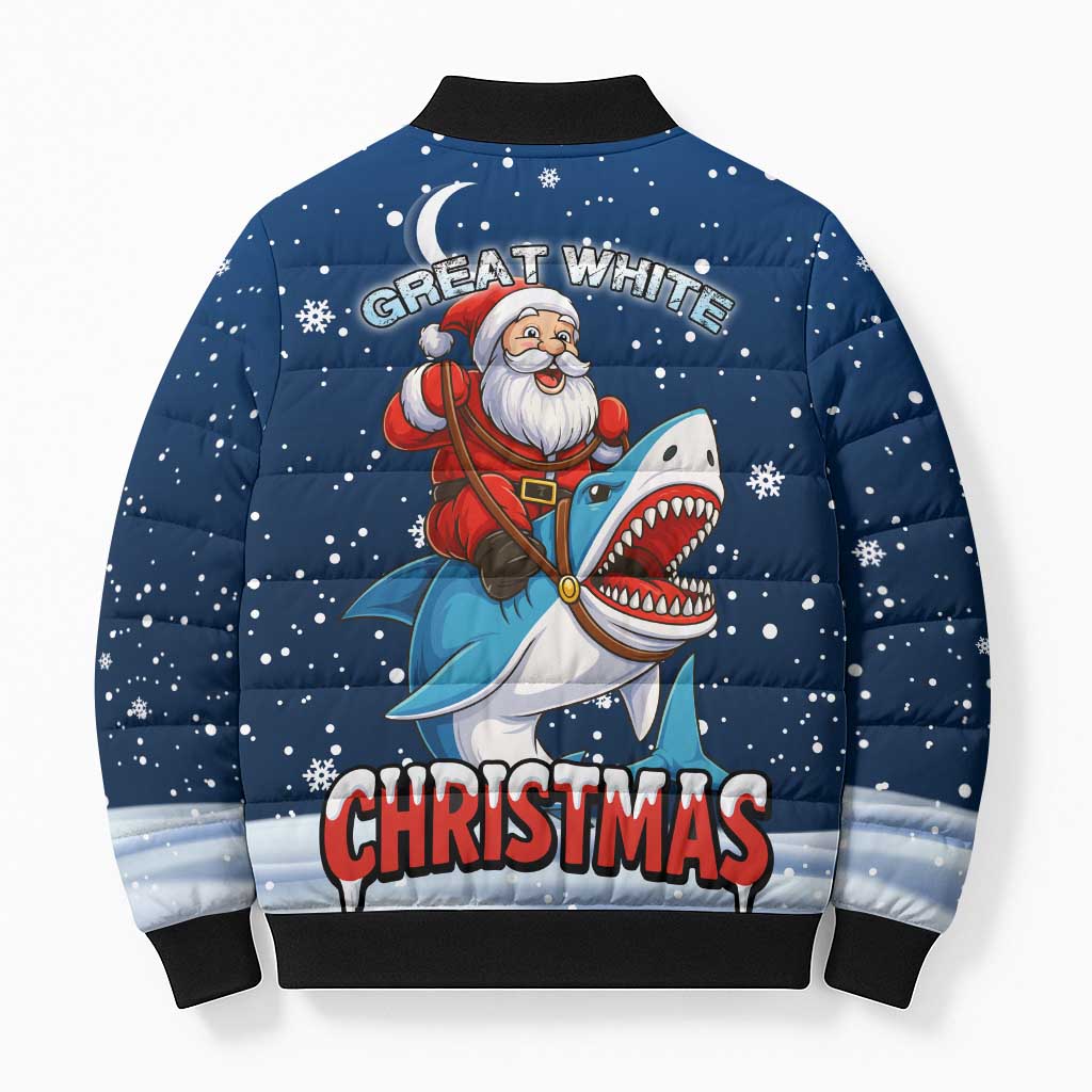 Great White Christmas Shark Christmas Bomber Puffer Jacket Funny Xmas Holiday Patterns - Wonder Print Shop