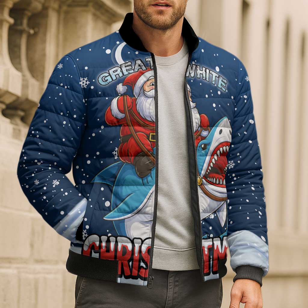 Great White Christmas Shark Christmas Bomber Puffer Jacket Funny Xmas Holiday Patterns - Wonder Print Shop