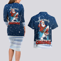Great White Christmas Shark Christmas Couples Matching Long Sleeve Bodycon Dress and Hawaiian Shirt Funny Xmas Holiday Patterns - Wonder Print Shop