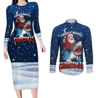 Great White Christmas Shark Christmas Couples Matching Long Sleeve Bodycon Dress and Long Sleeve Button Shirt Funny Xmas Holiday Patterns - Wonder Print Shop