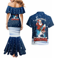 Great White Christmas Shark Christmas Couples Matching Mermaid Dress and Hawaiian Shirt Funny Xmas Holiday Patterns - Wonder Print Shop